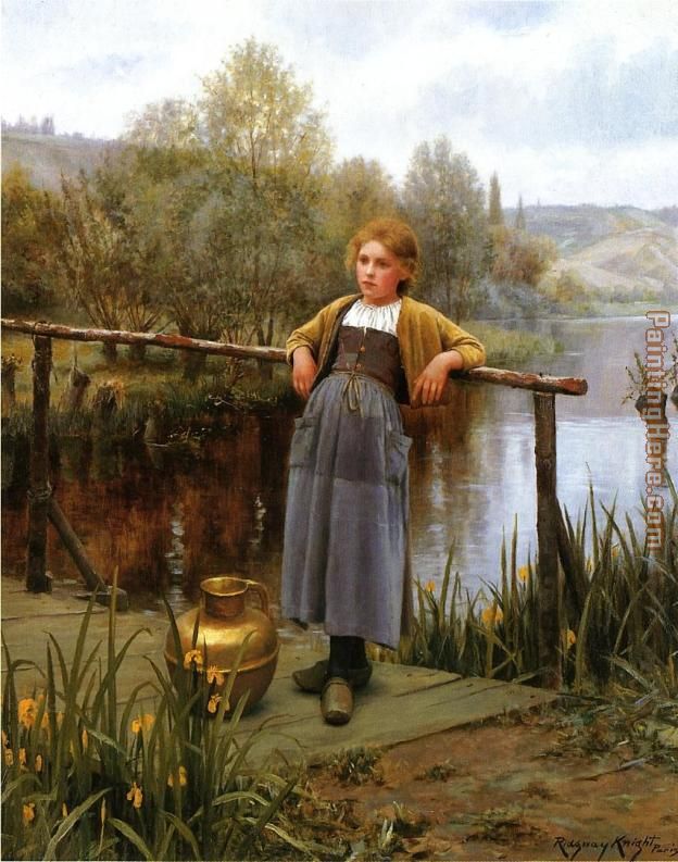 Young Girl by a Stream painting - Daniel Ridgway Knight Young Girl by a Stream art painting